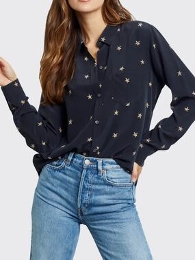 Kate Button-Down Star-Print Silk Shirt
